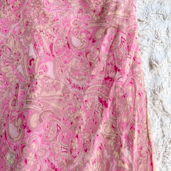Vintage Y2K 100% silk fairy dress asymmetrical pink paisley print slip midi M - Picture 6 of 14
